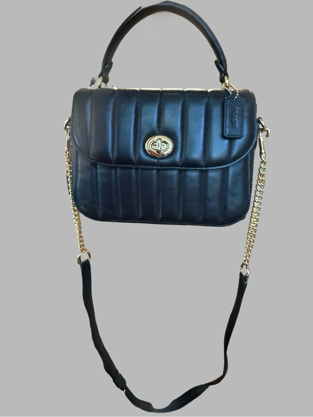 Coach Marlie Quilted Leather Top Handle Satchel – Black/Gold